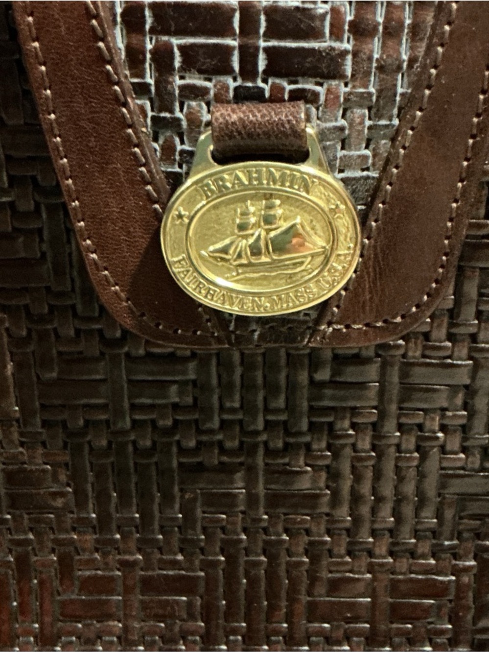 Brahmin vintage Classic Brown Woven Leather Tote - Picture 4 of 5